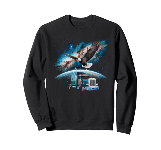 American Flag Trucker Dad Big Sweatshirt - Aesthetic Graphic for Adults - T-Shirt, Sweatshirt, Hoodie