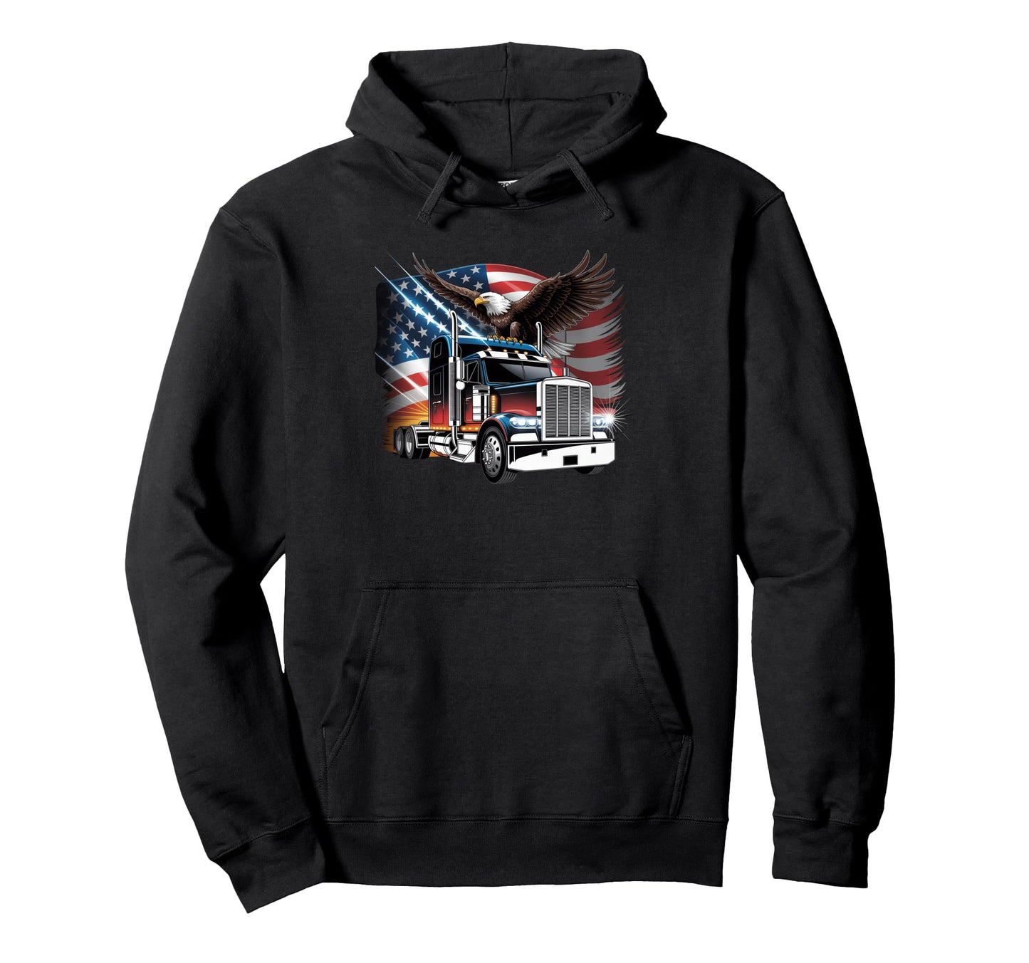 American Flag Trucker Dad Big Rig Trailer Usa Hoodie - Graphic Print Unisex - T-Shirt, Sweatshirt, Hoodie