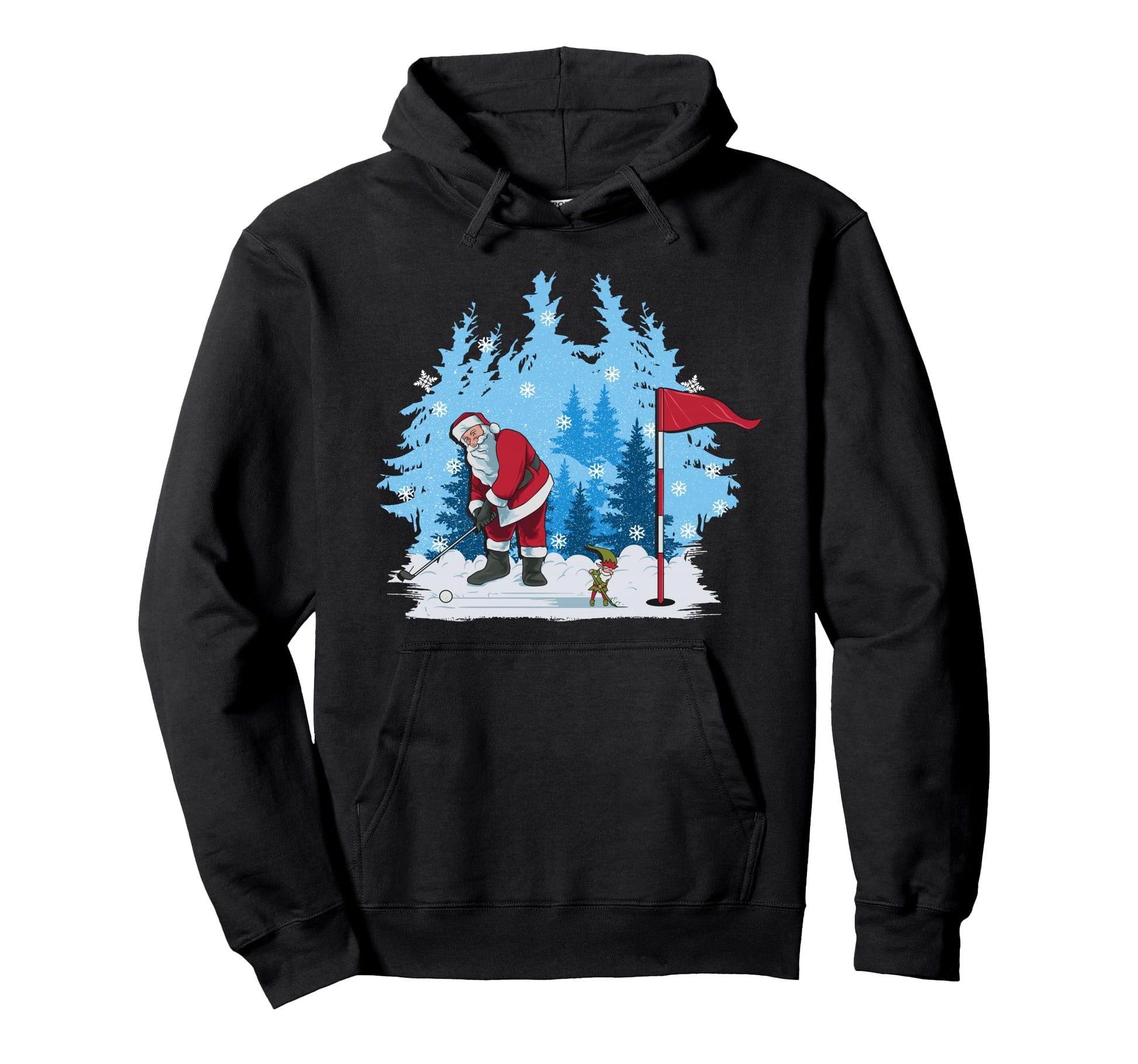 Golf Santa Claus Putting Golfing Golfer Hoodie - Graphic Print for Adults - T-Shirt, Sweatshirt, Hoodie