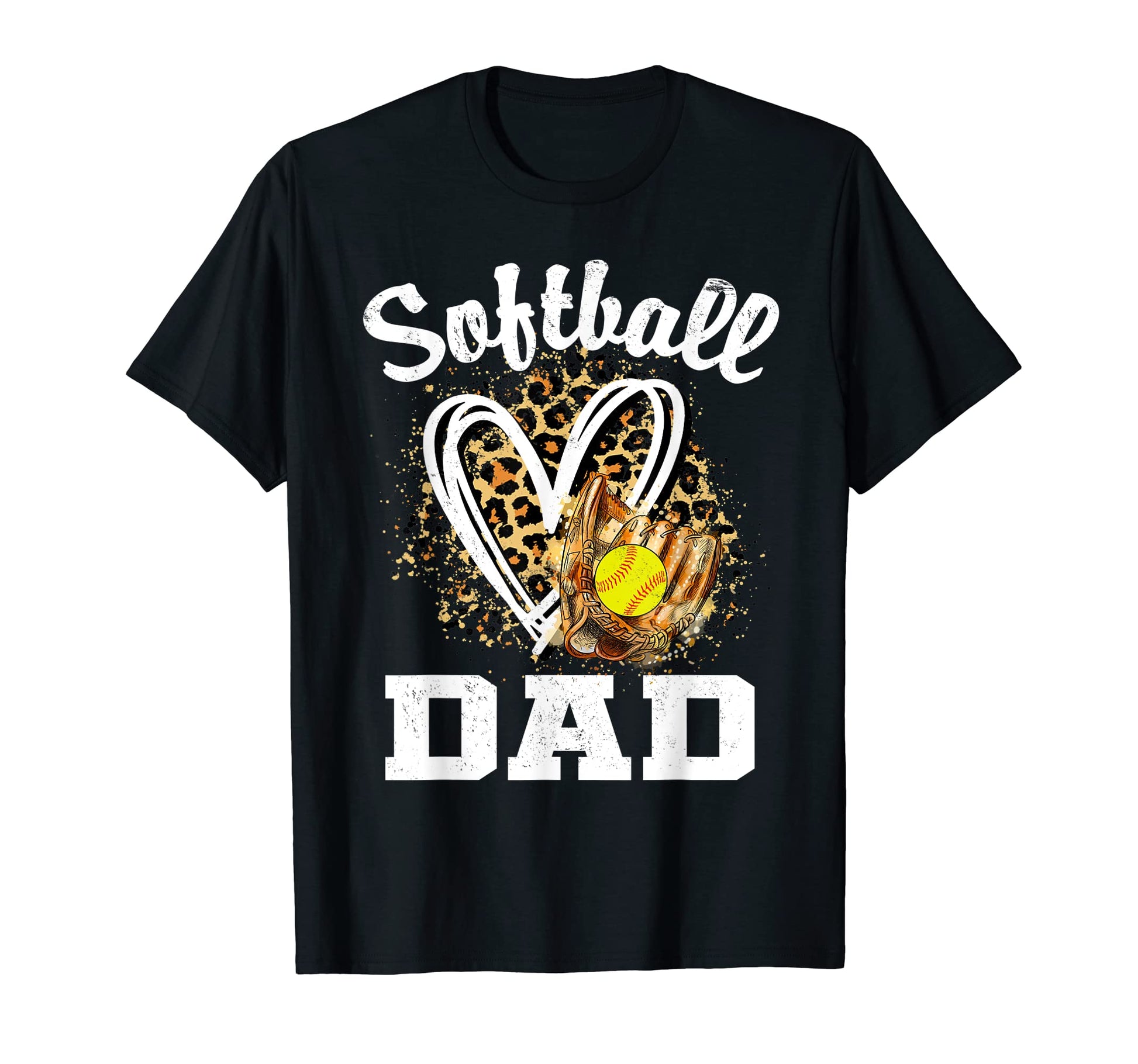 Softball Dad Leopard Heart T-Shirt - Fun Novelty Design Men Women - T-Shirt, Sweatshirt, Hoodie