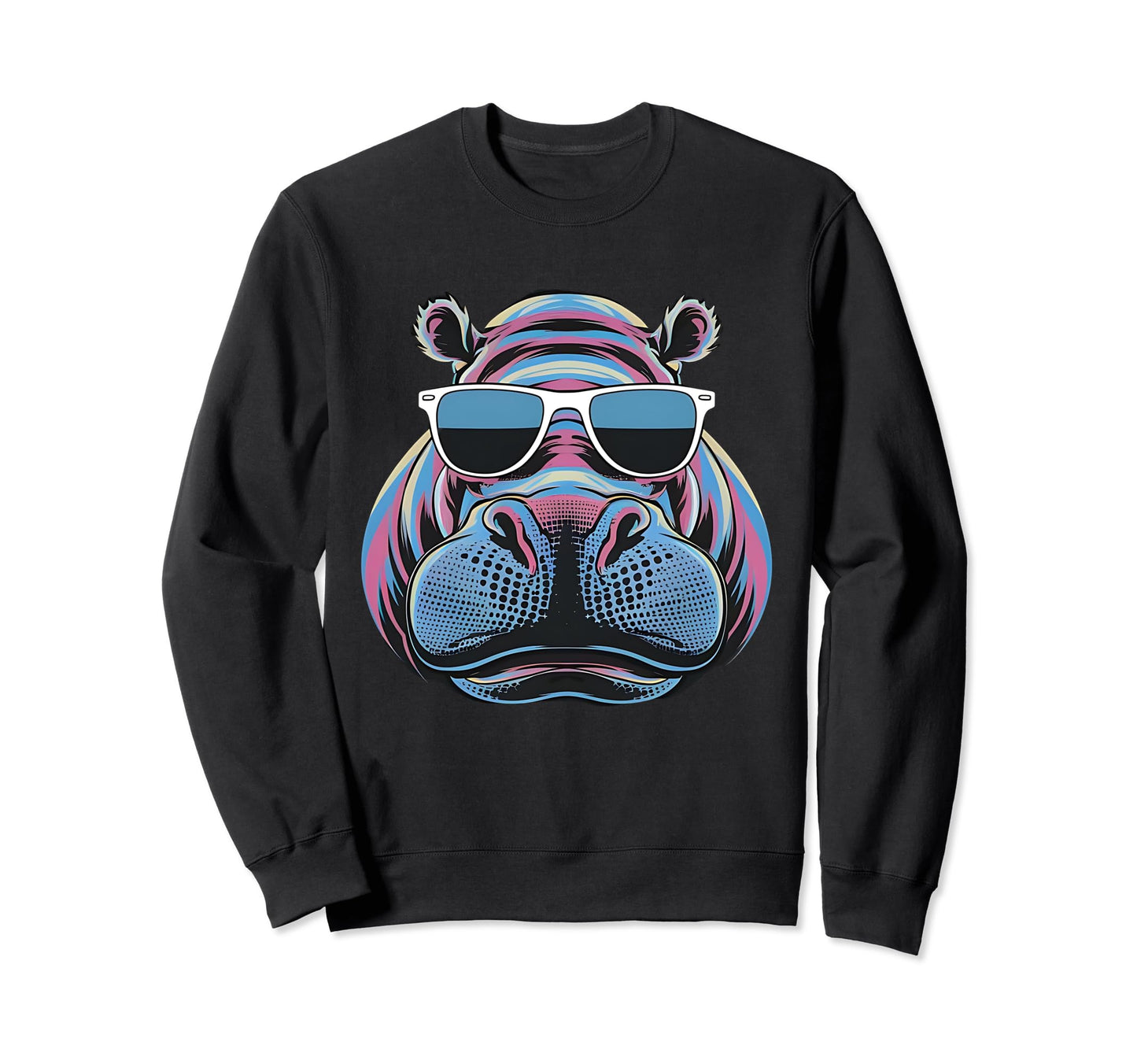Hippo Shades Pop Art Hippopotamus Sweatshirt - Custom Art Print Men Women - T-Shirt, Sweatshirt, Hoodie