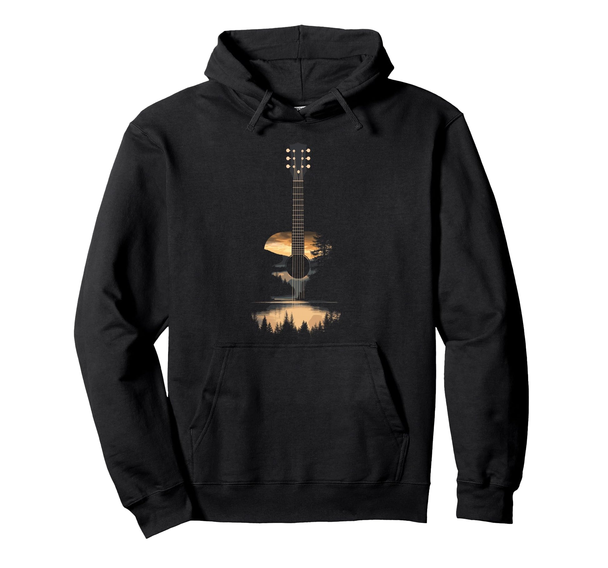 Sunset Acoustic Guitar Scenic Nature Hoodie - Aesthetic Graphic for Adults - T-Shirt, Sweatshirt, Hoodie