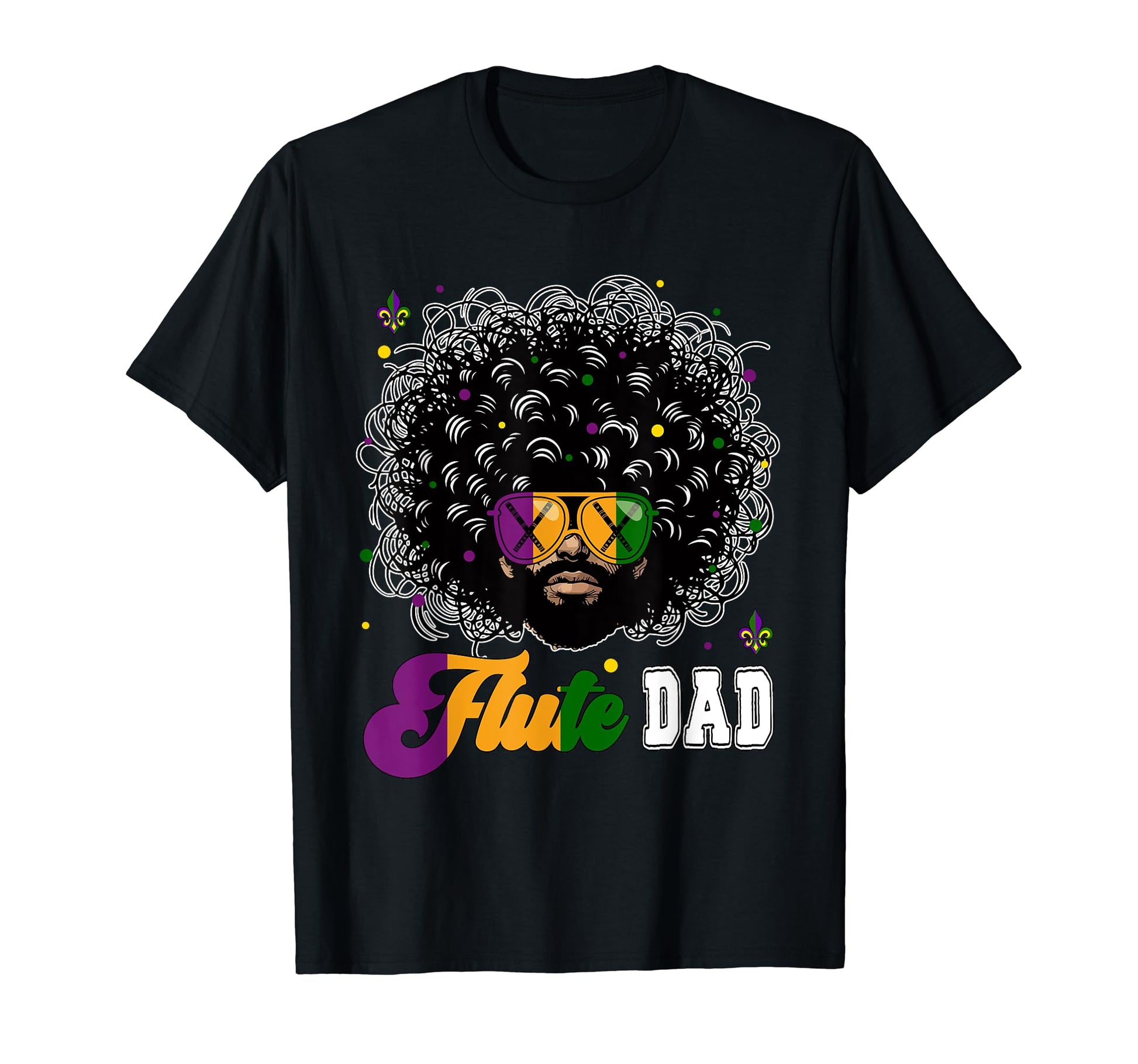 Flute Dad Mardi Gras Afro Sunglasses T-Shirt - Streetwear Style for Adults - T-Shirt, Sweatshirt, Hoodie