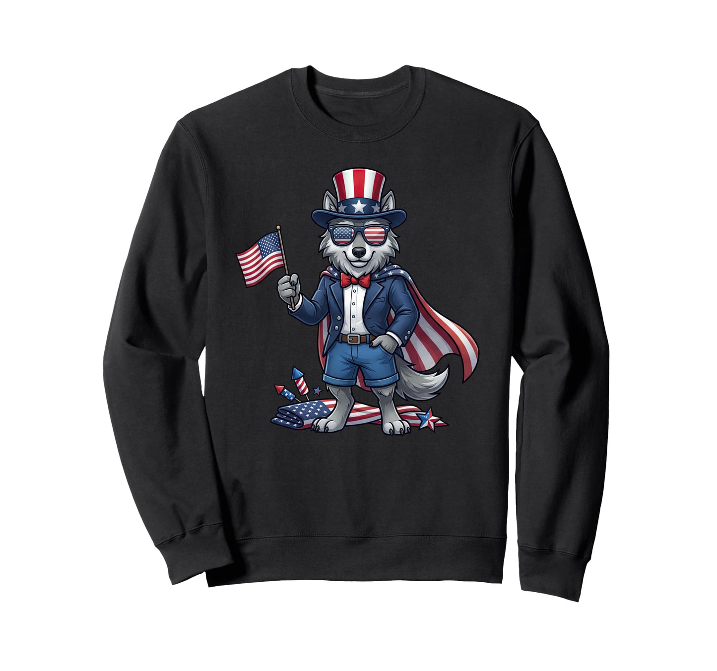 Funny Wolf American Usa Flag Sweatshirt - Custom Art Print Men Women - T-Shirt, Sweatshirt, Hoodie