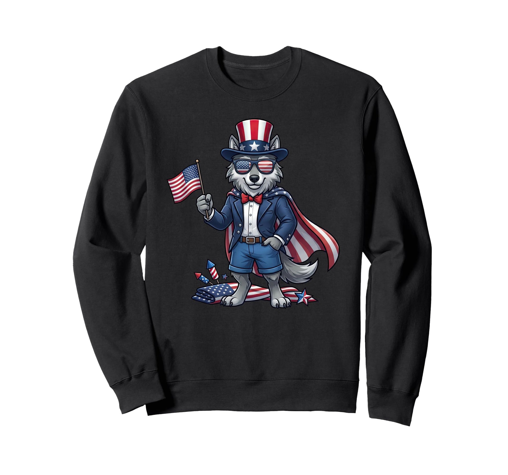 Funny Wolf American Usa Flag Sweatshirt - Custom Art Print Men Women - T-Shirt, Sweatshirt, Hoodie