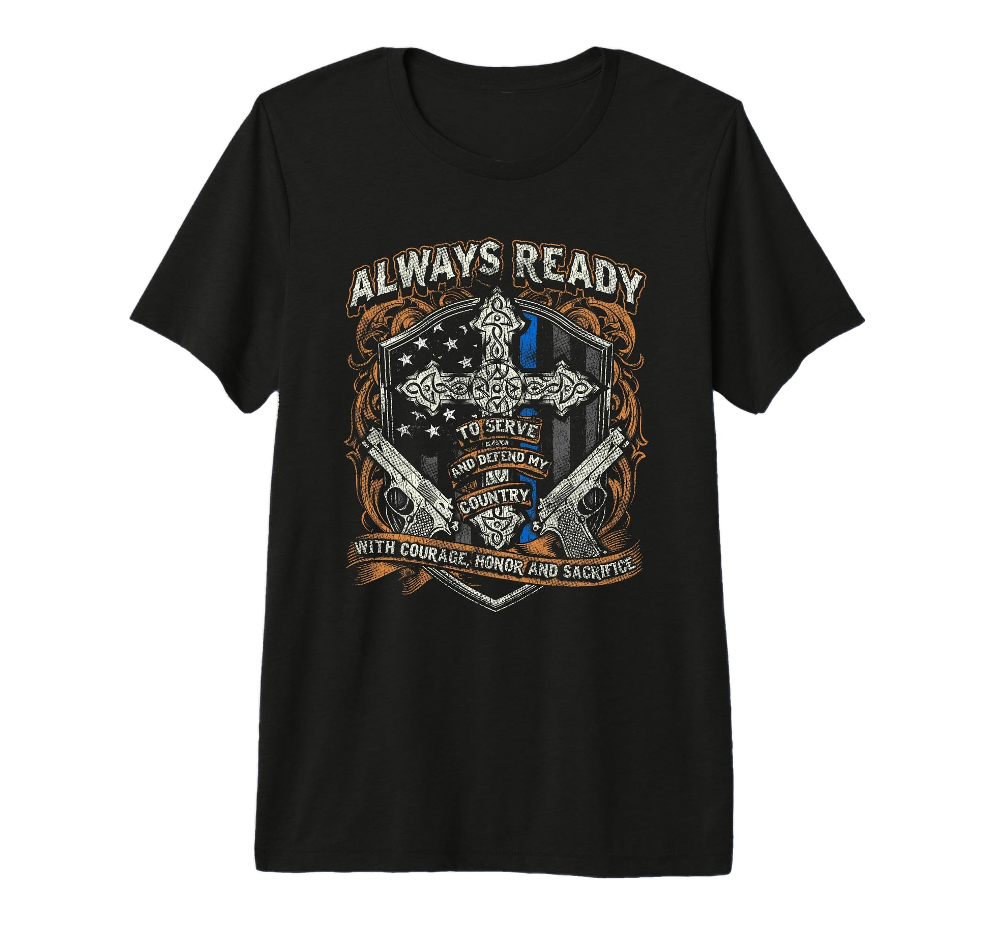 Mens Police Officer American Flag T-Shirt - Custom Art Print Men Women - T-Shirt, Sweatshirt, Hoodie