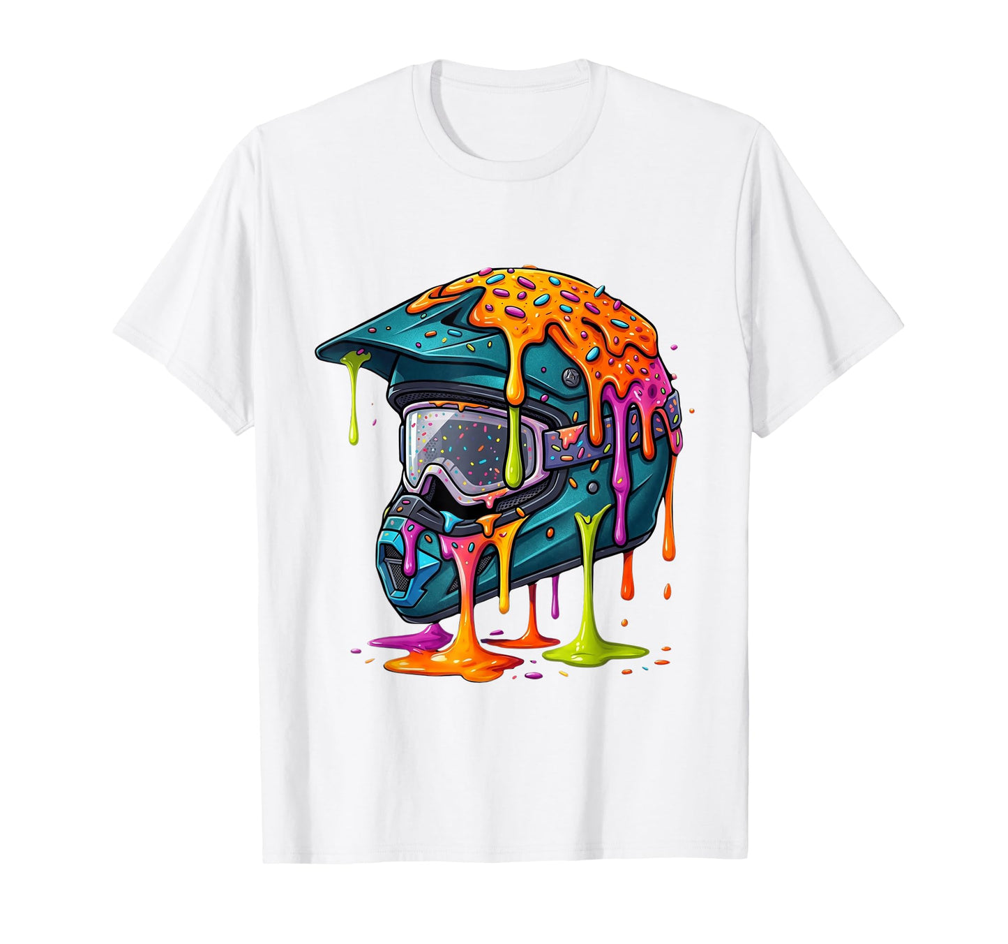 Melting Motocross Helmet Drippy T-Shirt - Trendy Graphic Men Women - T-Shirt, Sweatshirt, Hoodie