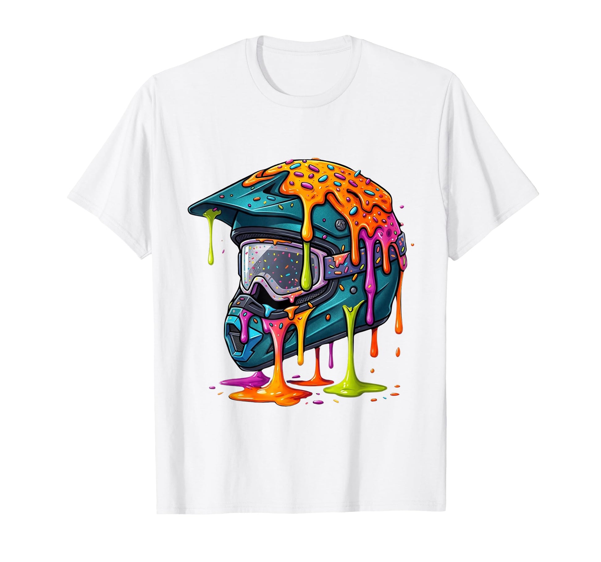 Melting Motocross Helmet Drippy T-Shirt - Trendy Graphic Men Women - T-Shirt, Sweatshirt, Hoodie