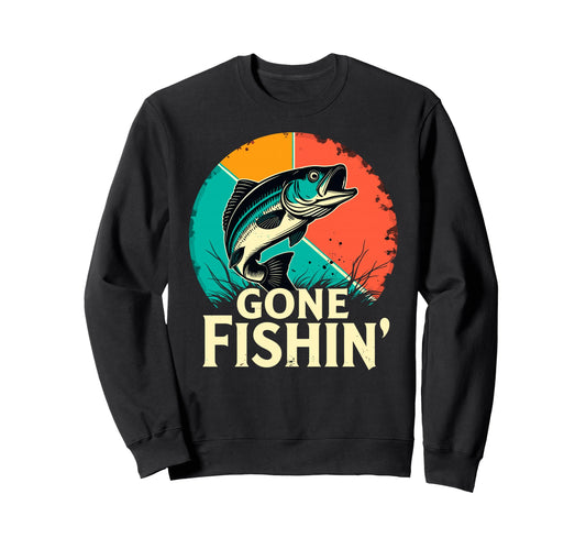 Bass Fisherman Gone Fishin Bass Sweatshirt - Fun Novelty Design for Adults - T-Shirt, Sweatshirt, Hoodie