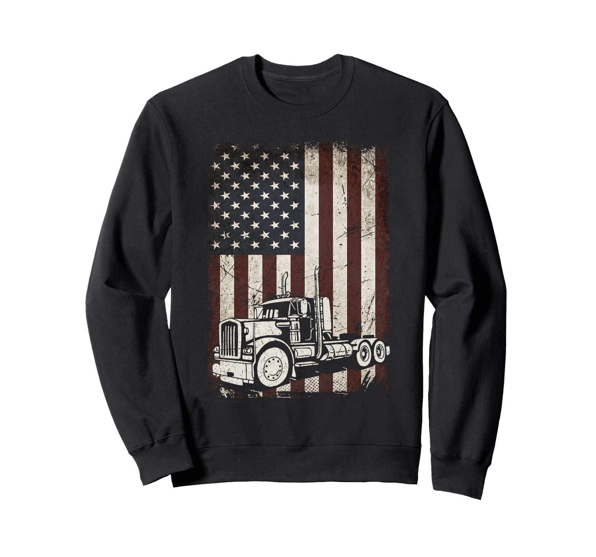 Trucking American Flag Truck Trucker Sweatshirt - Fun Novelty Design Unisex - T-Shirt, Sweatshirt, Hoodie