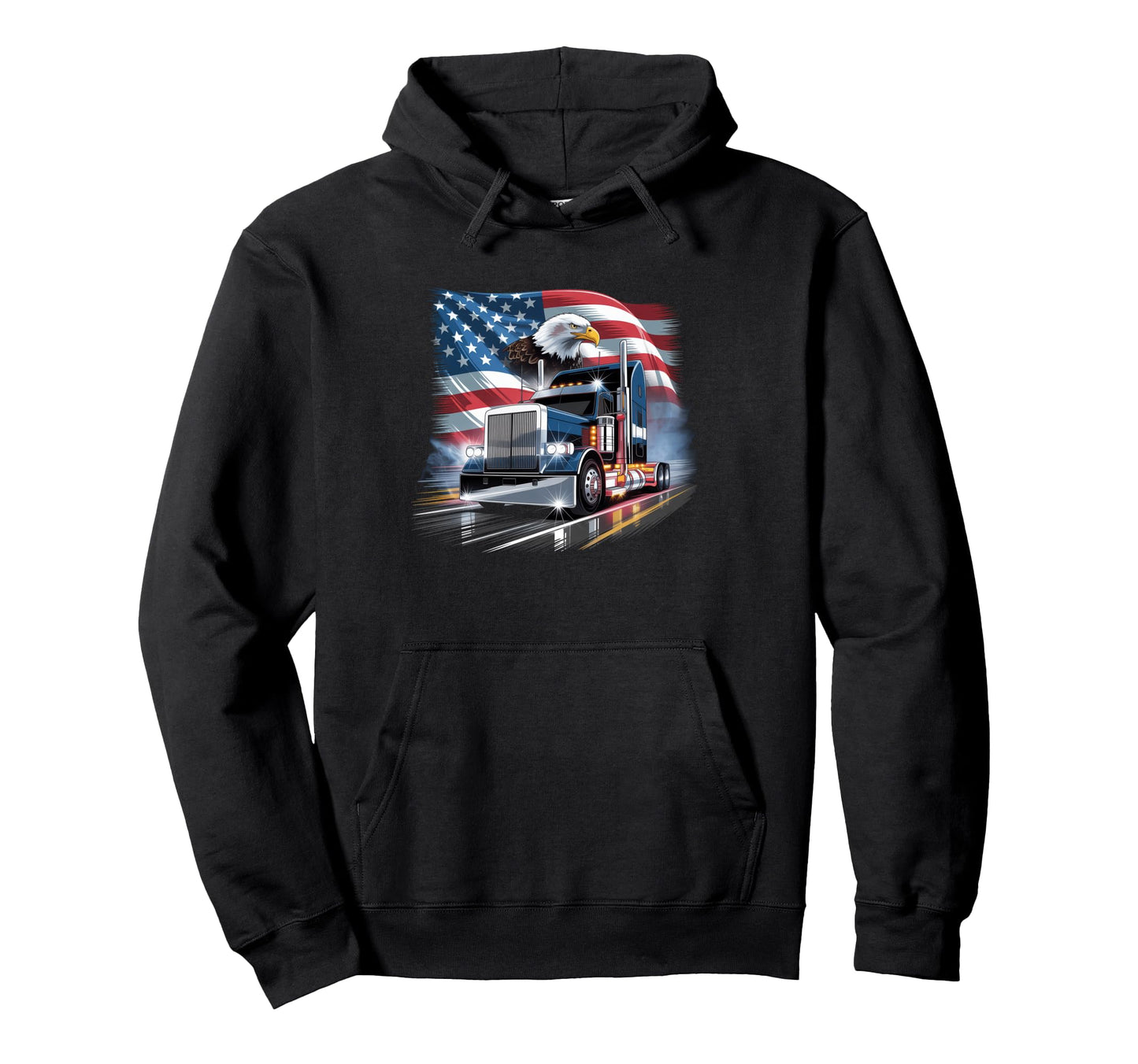 American Flag Trucker Dad Big Rig Trailer Hoodie - Unique Graphic Unisex - T-Shirt, Sweatshirt, Hoodie
