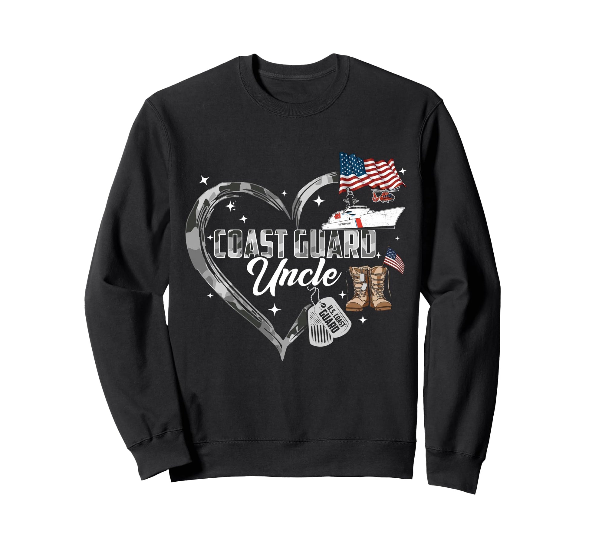 Proud Coast Guard Uncle Camo Heart Sweatshirt - Graphic Print for Adults - T-Shirt, Sweatshirt, Hoodie