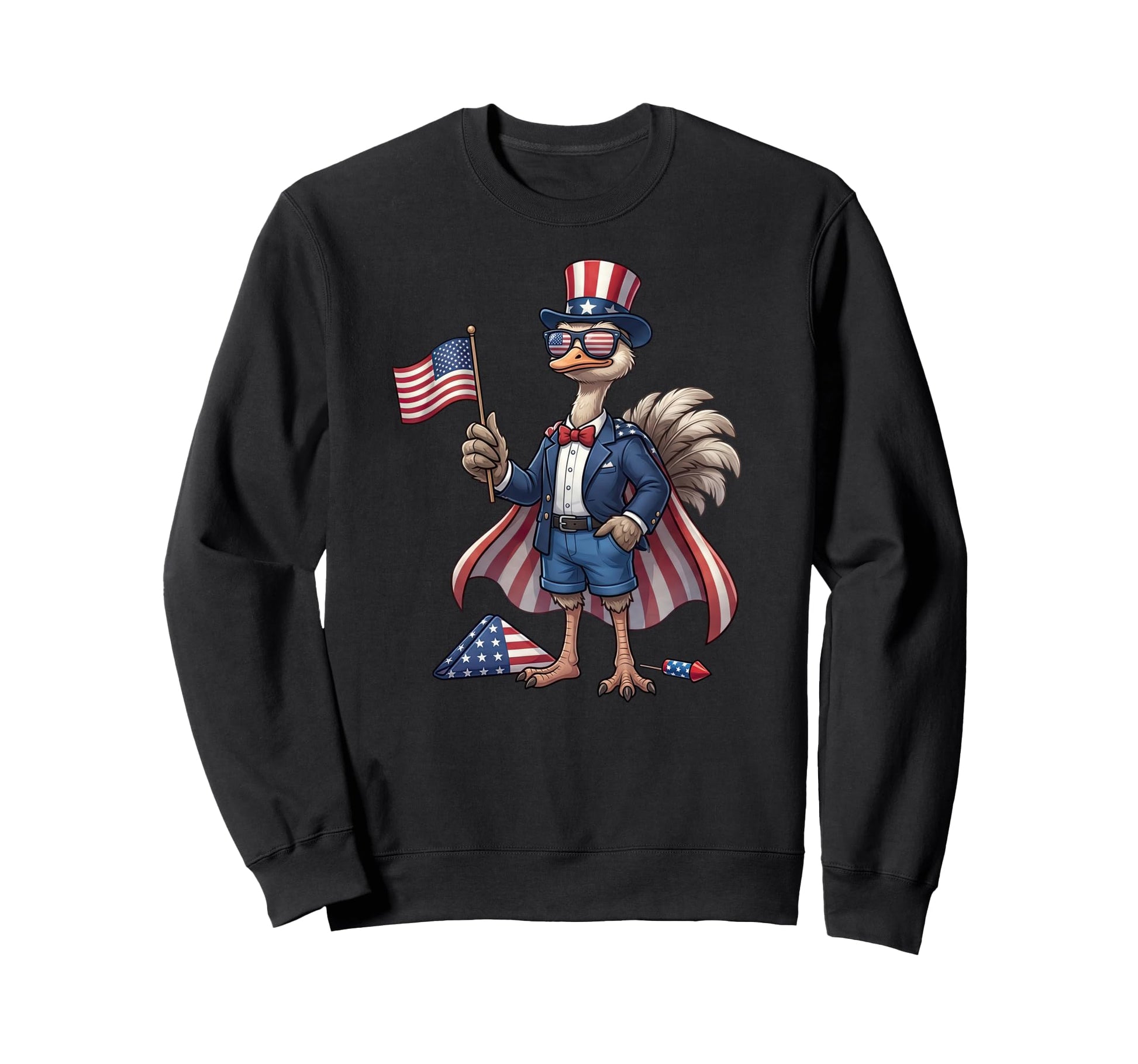 Funny Ostrich American Usa Flag Sweatshirt - Fun Novelty Design for Adults - T-Shirt, Sweatshirt, Hoodie