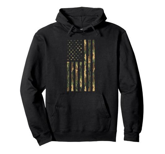 Camo American Flag Usa Military Hoodie - Casual Everyday Wear Men Women - T-Shirt, Sweatshirt, Hoodie