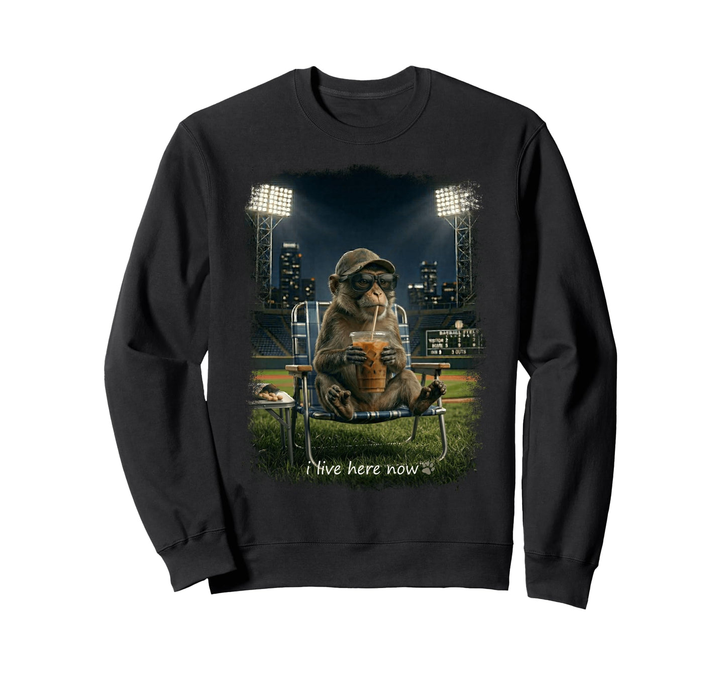 Funny Monkey Ballfield Baseball Sweatshirt - Fun Novelty Design Unisex - T-Shirt, Sweatshirt, Hoodie