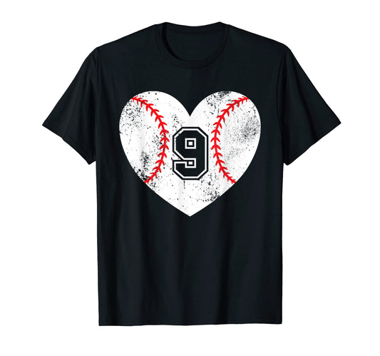 Baseball Heart Player 9 Baseball Mom Dad T-Shirt - Novelty Apparel Unisex - T-Shirt, Sweatshirt, Hoodie