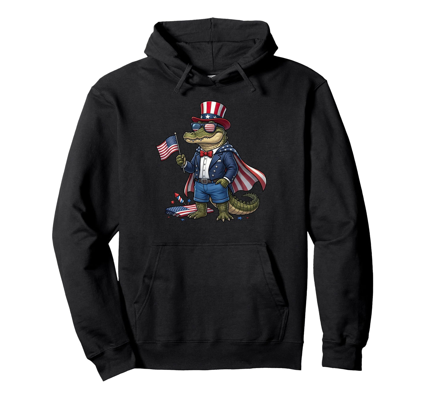 Funny Alligator American Usa Flag Hoodie - Minimalist Print Unisex - T-Shirt, Sweatshirt, Hoodie