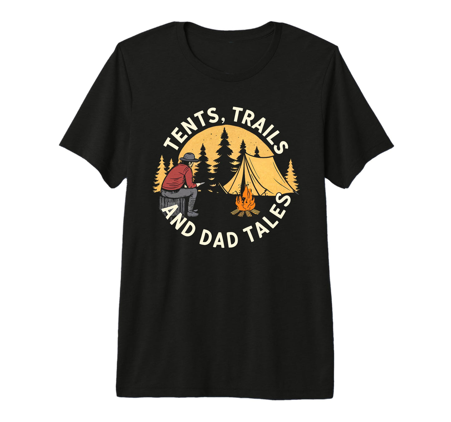 Mountains Campfires And Dad Tales Fathers T-Shirt - Novelty Apparel Unisex - T-Shirt, Sweatshirt, Hoodie