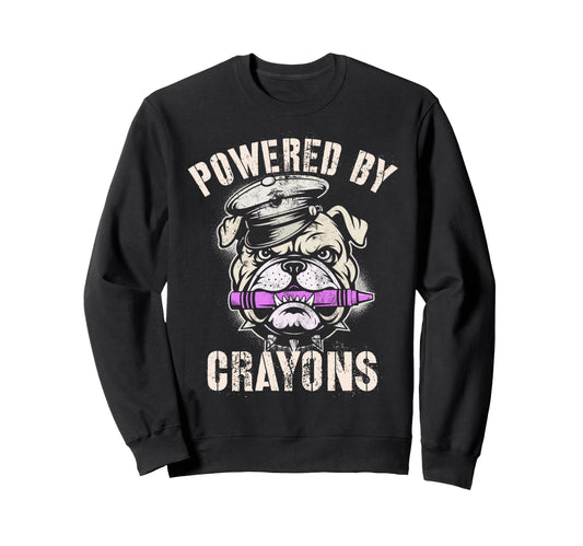 Bulldog Powered Crayons Bulldog Sweatshirt - Custom Art Print Men Women - T-Shirt, Sweatshirt, Hoodie
