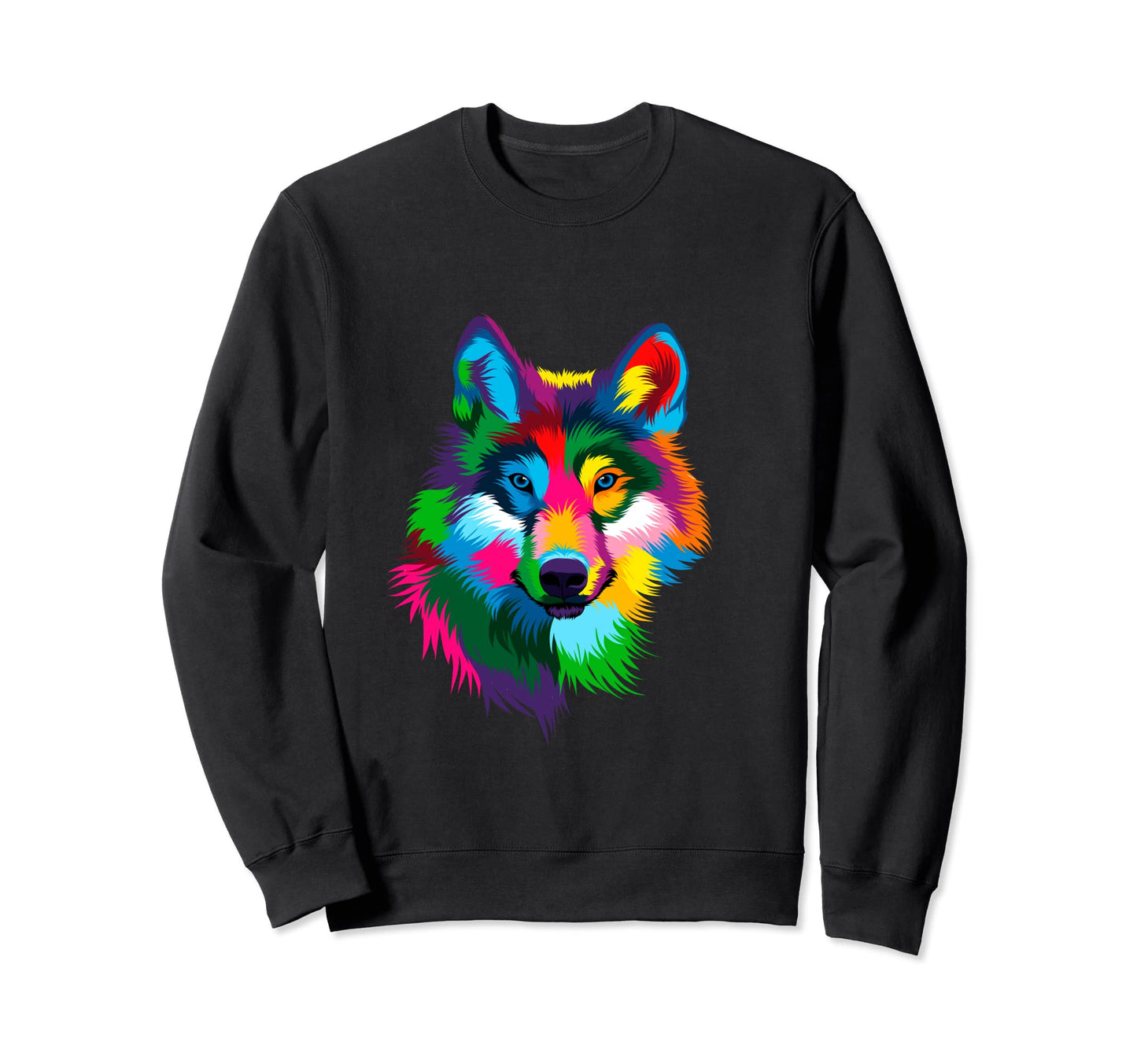 Colorful Furious Wolf Face Pop Sweatshirt - Aesthetic Graphic for Adults - T-Shirt, Sweatshirt, Hoodie