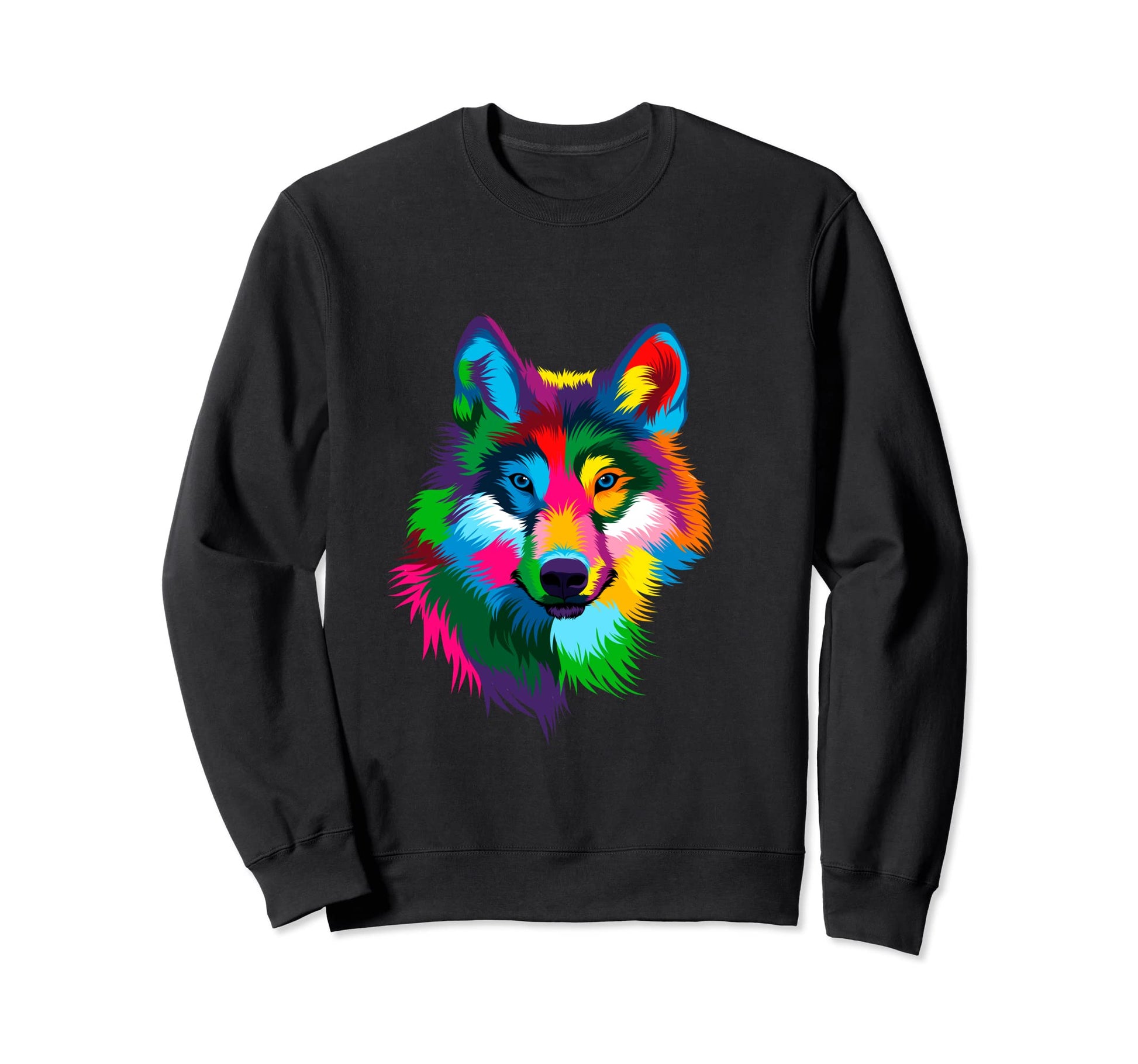 Colorful Furious Wolf Face Pop Sweatshirt - Aesthetic Graphic for Adults - T-Shirt, Sweatshirt, Hoodie