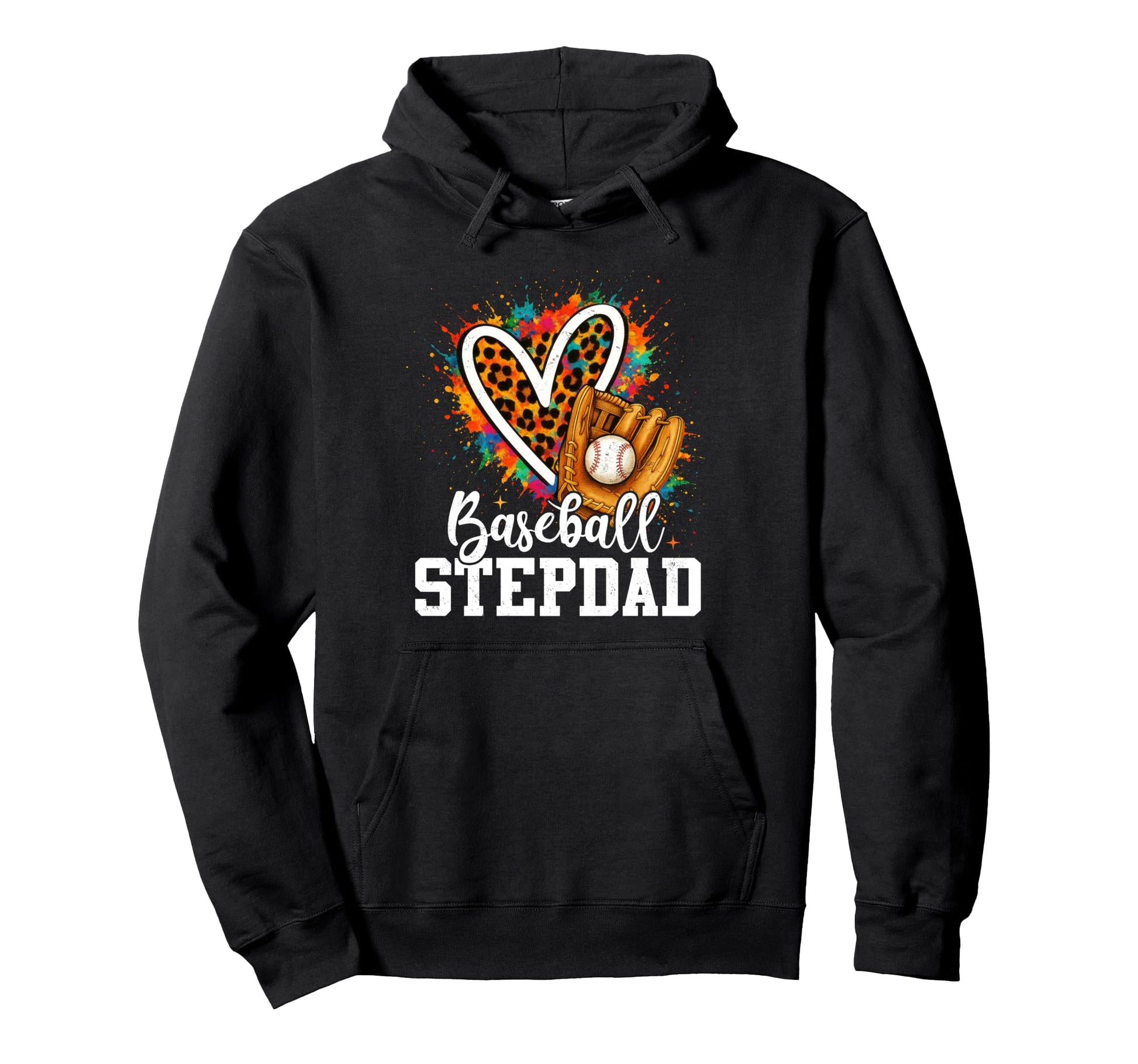 Baseball Stepdad Leopard Heart Colorful Hoodie - Minimalist Print Men Women - T-Shirt, Sweatshirt, Hoodie
