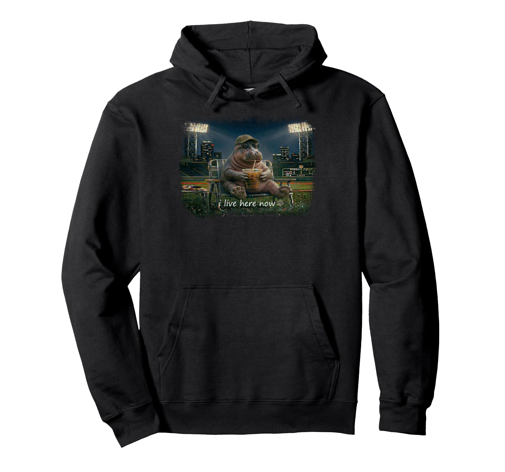 Funny Hippopotamus Ballfield Baseball Hoodie - Streetwear Style Unisex - T-Shirt, Sweatshirt, Hoodie