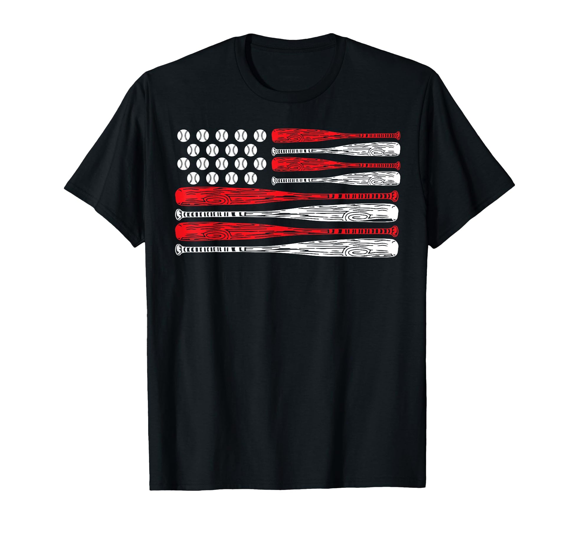 Baseball U S American Flag July T-Shirt - Fun Novelty Design for Adults - T-Shirt, Sweatshirt, Hoodie