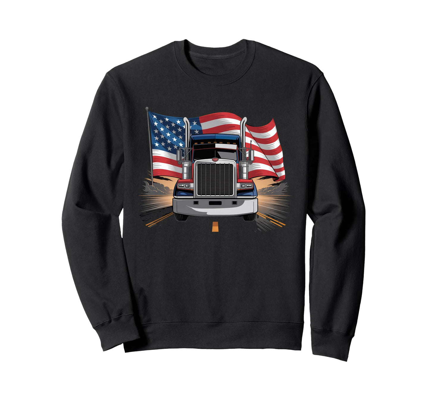 American Flag Trucker Dad Big Rig Sweatshirt - Fun Novelty Design Unisex - T-Shirt, Sweatshirt, Hoodie