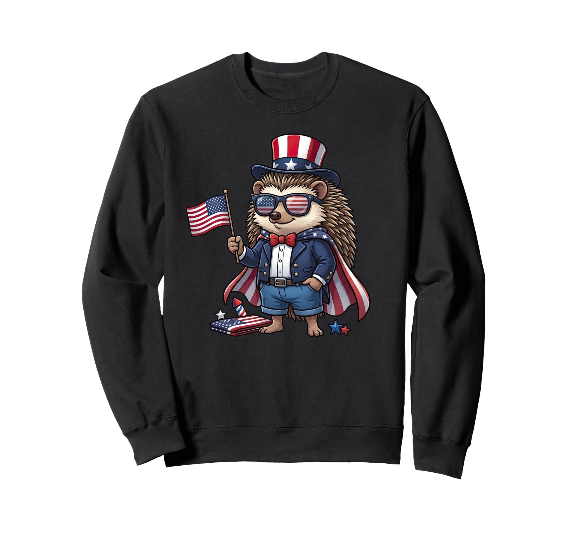 Funny Hedgehog American Usa Flag Sweatshirt - Fun Novelty Design Men Women - T-Shirt, Sweatshirt, Hoodie