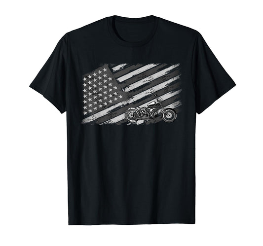 American Flag Biker Motorcycle T-Shirt - Minimalist Print Men Women - T-Shirt, Sweatshirt, Hoodie