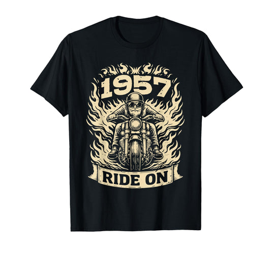 Biker 1957 Ride Birthday Motorcycle Rider T-Shirt - Custom Art Print Unisex - T-Shirt, Sweatshirt, Hoodie