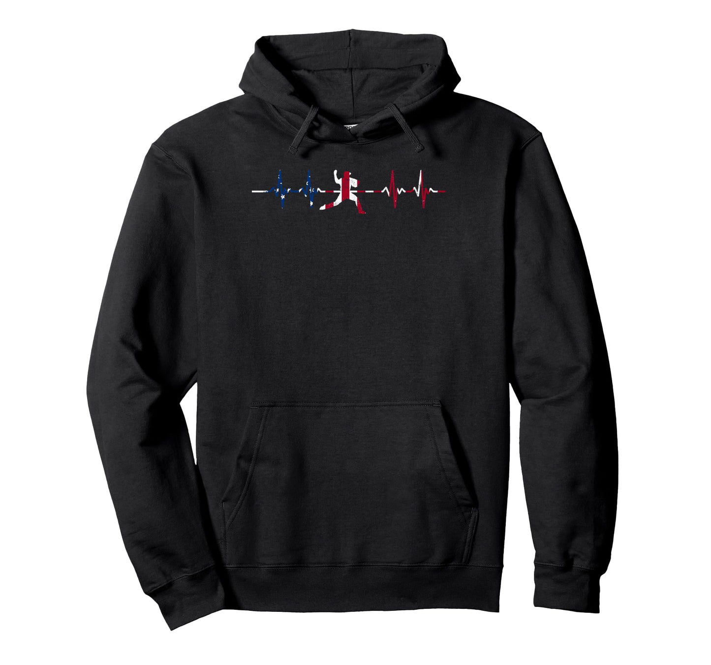 Baseball Heartbeat Us Flag Player Hoodie - Fun Novelty Design Men Women - T-Shirt, Sweatshirt, Hoodie
