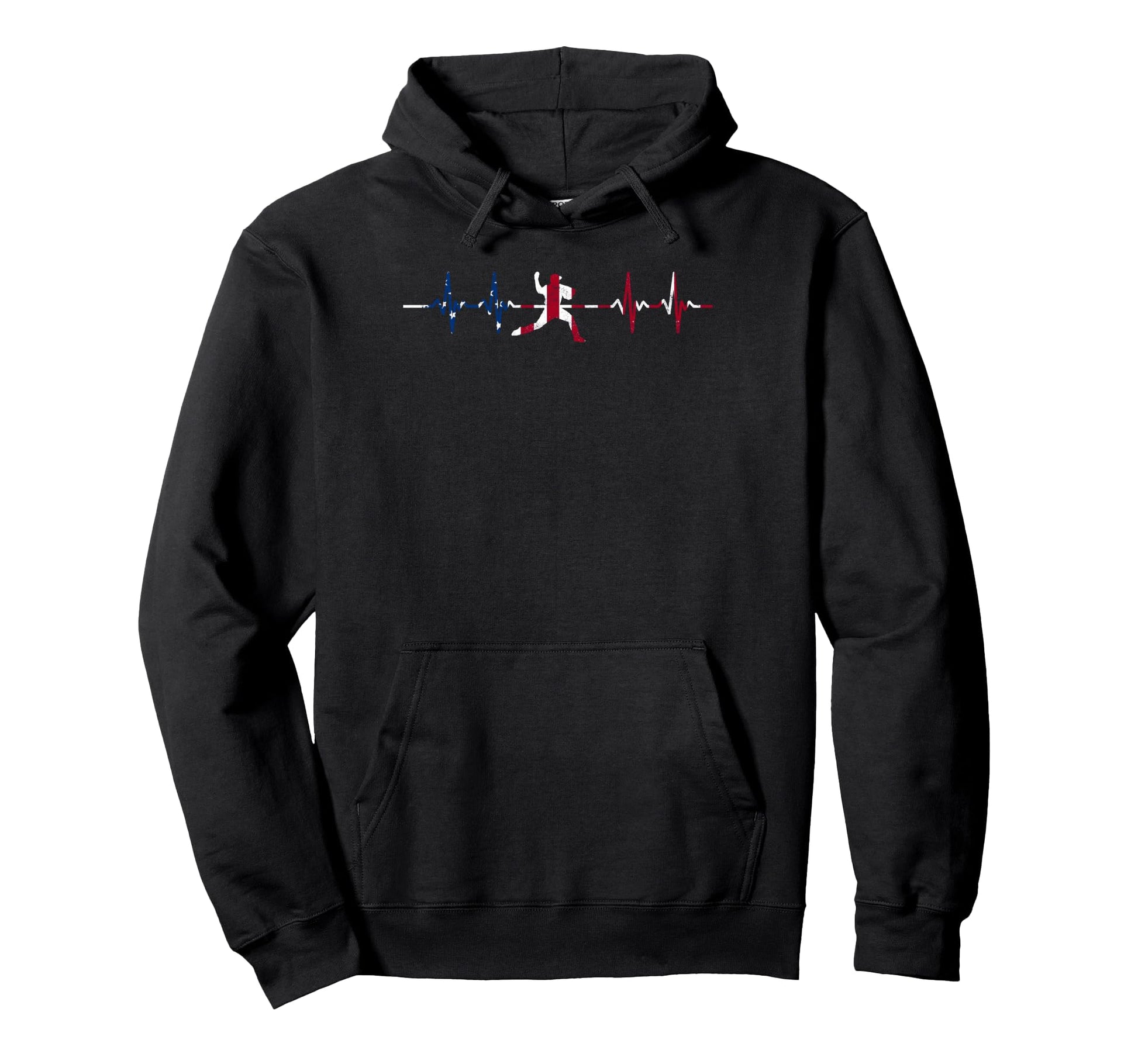 Baseball Heartbeat Us Flag Player Hoodie - Fun Novelty Design Men Women - T-Shirt, Sweatshirt, Hoodie