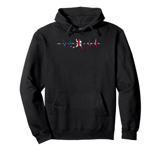 Baseball Heartbeat Us Flag Player Hoodie - Fun Novelty Design Men Women - T-Shirt, Sweatshirt, Hoodie