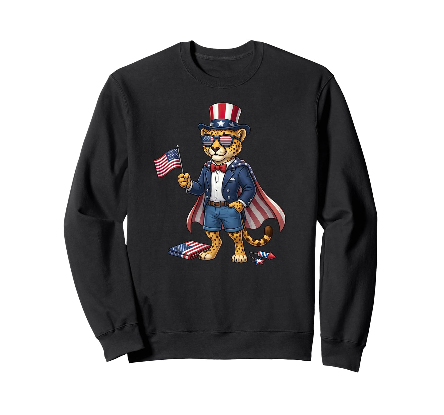 Funny Cheetah American Usa Flag Sweatshirt - Custom Art Print Men Women - T-Shirt, Sweatshirt, Hoodie