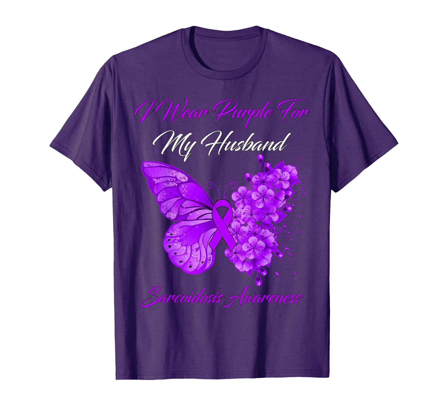 Butterfly I Wear Purple My Husband T-Shirt - Novelty Apparel for Adults - T-Shirt, Sweatshirt, Hoodie