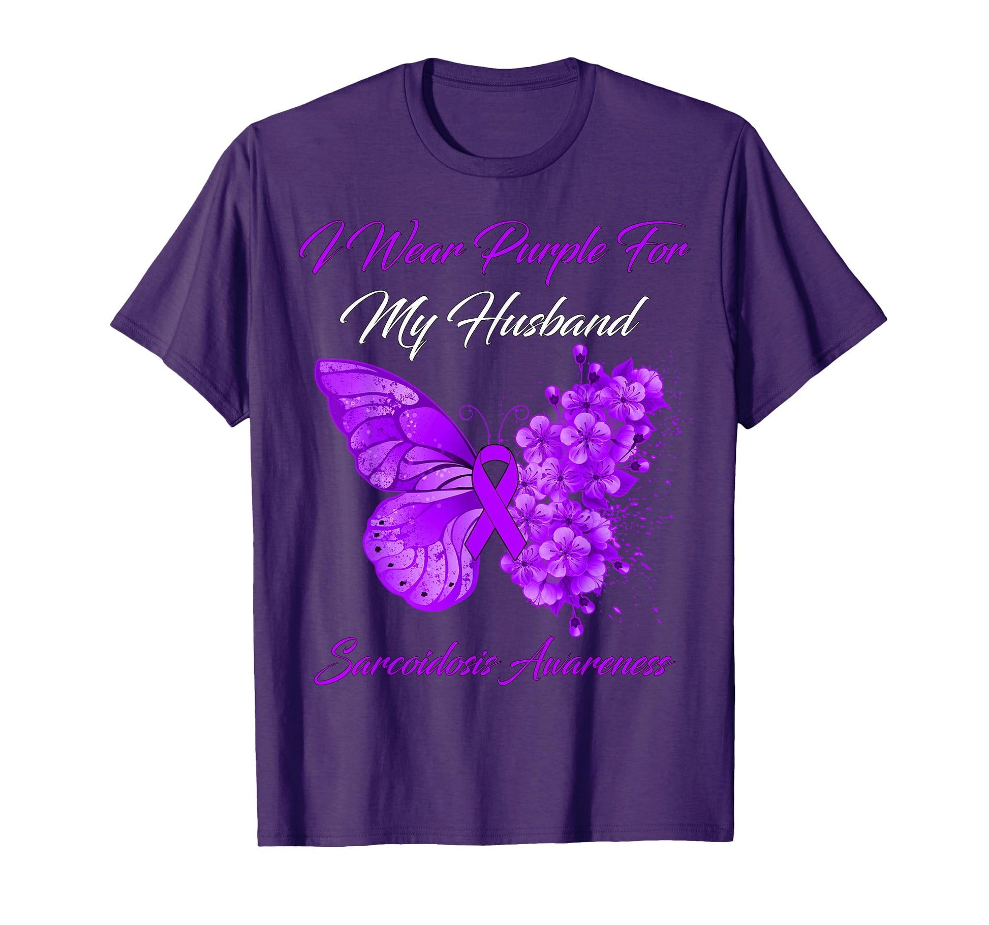 Butterfly I Wear Purple My Husband T-Shirt - Novelty Apparel for Adults - T-Shirt, Sweatshirt, Hoodie