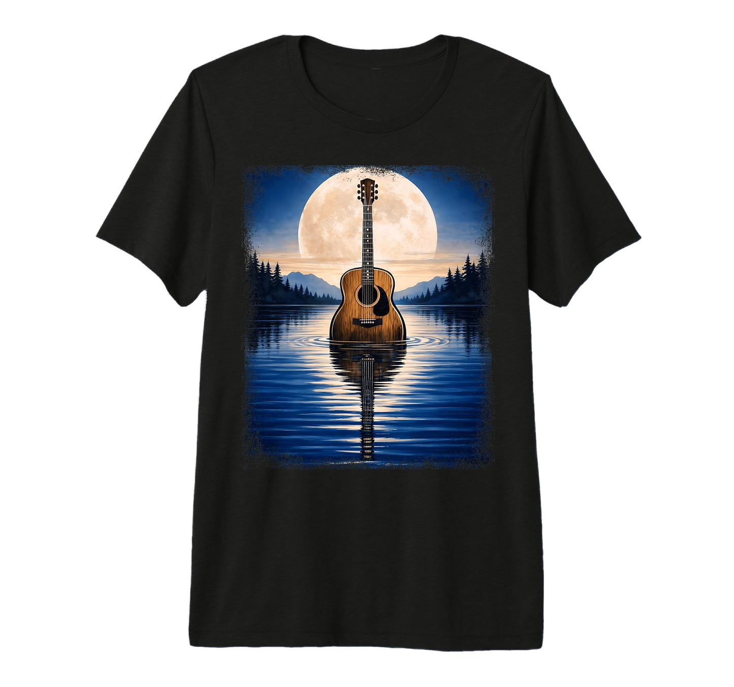 Guitar Lake Reflection Shadow Musician T-Shirt - Trendy Graphic for Adults - T-Shirt, Sweatshirt, Hoodie