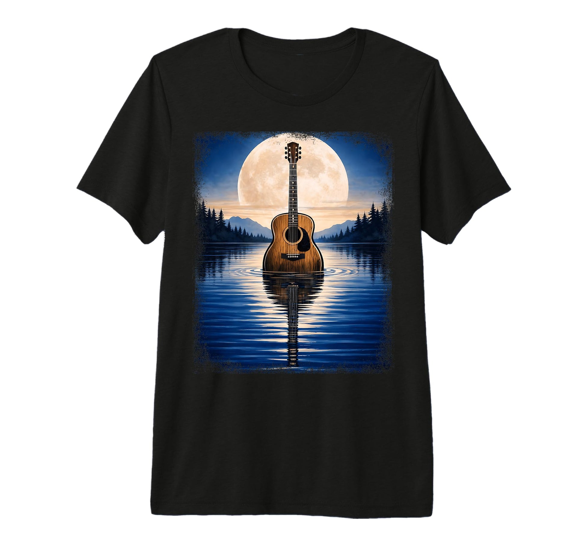 Guitar Lake Reflection Shadow Musician T-Shirt - Trendy Graphic for Adults - T-Shirt, Sweatshirt, Hoodie