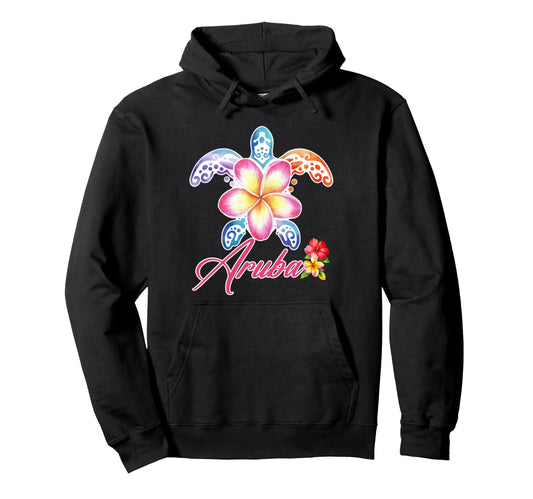 Aruba Sea Turtle Plumeria Aruba Summer Hoodie - Trendy Graphic Unisex - T-Shirt, Sweatshirt, Hoodie