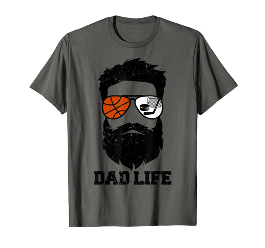 Basketball Hockey Dad Messy Hair Beard T-Shirt - Trendy Graphic Unisex - T-Shirt, Sweatshirt, Hoodie