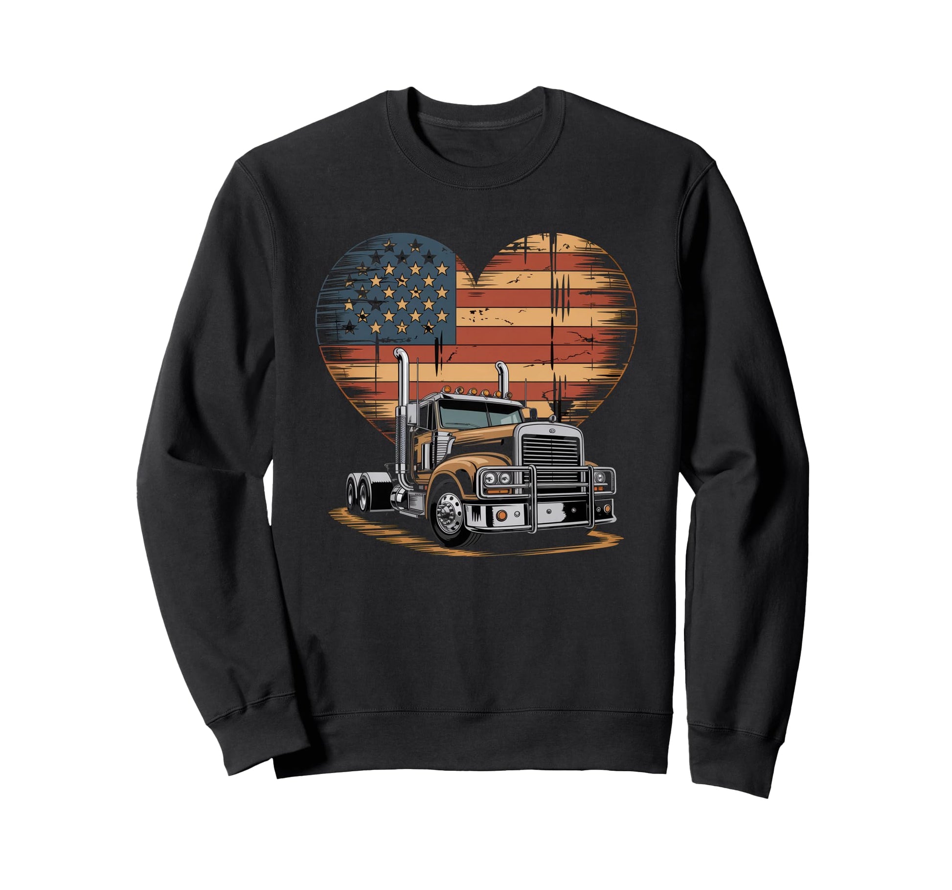 American Flag Trucker Dad Big Rig Sweatshirt - Custom Art Print Men Women - T-Shirt, Sweatshirt, Hoodie