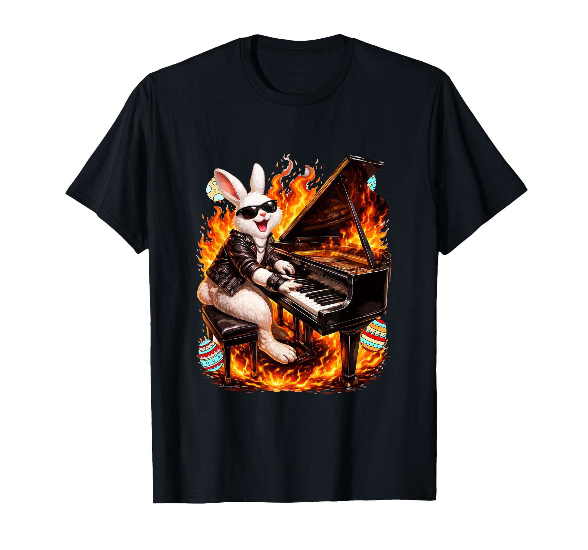 Easter Bunny Playing Piano Instrument T-Shirt - Graphic Print for Adults - T-Shirt, Sweatshirt, Hoodie