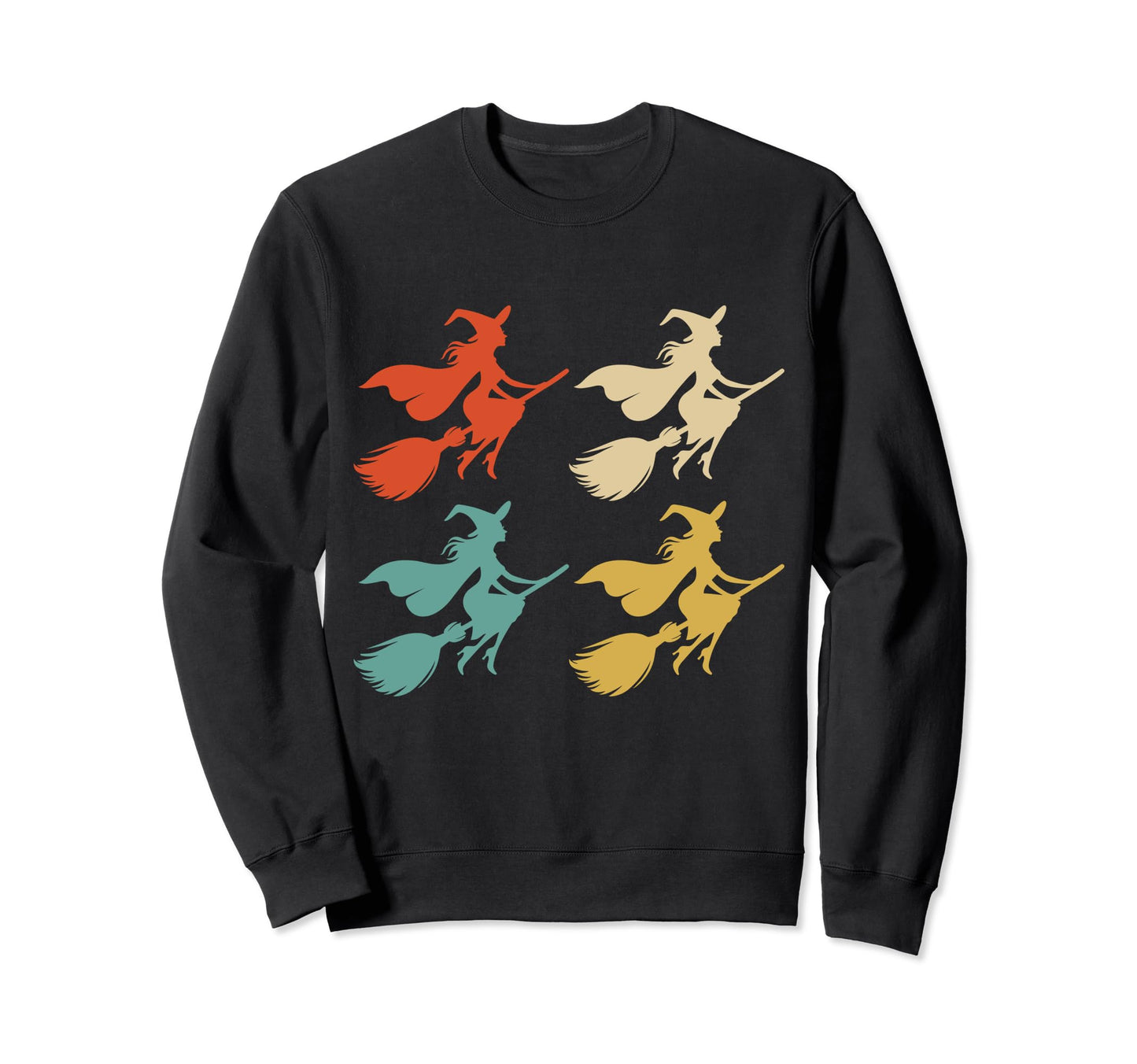 Halloween Witches Riding Broom Sweatshirt - Unique Graphic Men Women - T-Shirt, Sweatshirt, Hoodie