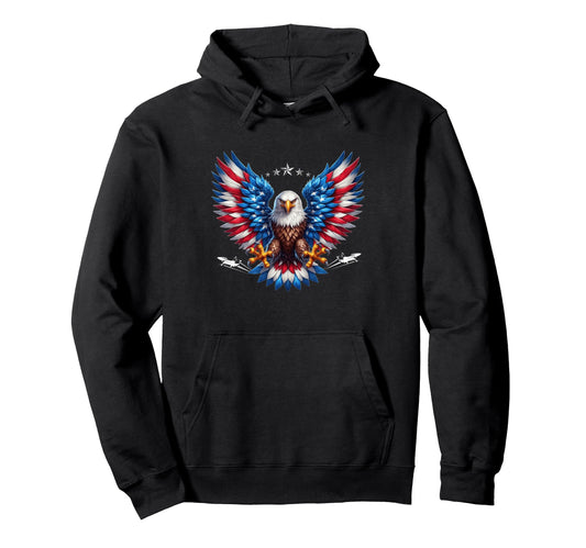American Flag Bald Eagle 4Th July Usa Hoodie - Custom Art Print for Adults - T-Shirt, Sweatshirt, Hoodie