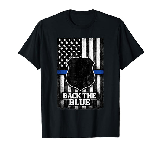 Back Blue Badge Flag Police Supporter T-Shirt - Minimalist Print Unisex - T-Shirt, Sweatshirt, Hoodie