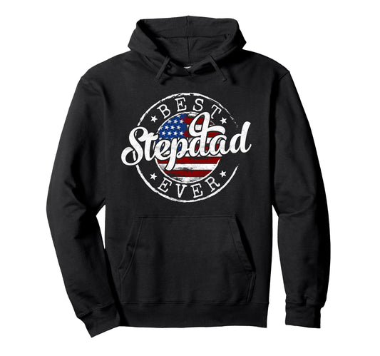 Best Stepdad Ever Usa Flag Stamp Fathers Hoodie - Custom Art Print Unisex - T-Shirt, Sweatshirt, Hoodie