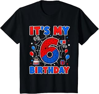 Kids It's My 6th Birthday Boy Spider Web Theme Party 6 Year Old T-Shirt Unisex T-shirt, Sweatshirt, Hoodie, Long Sleeve Tee - T-Shirt, Sweatshirt, Hoodie