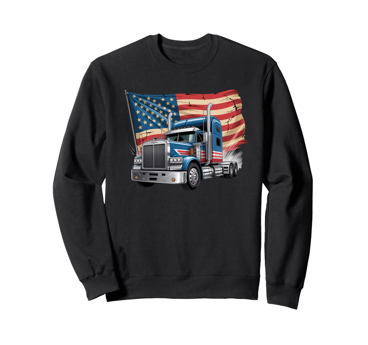 American Flag Trucker Dad Big Rig Sweatshirt - Trendy Graphic Unisex - T-Shirt, Sweatshirt, Hoodie